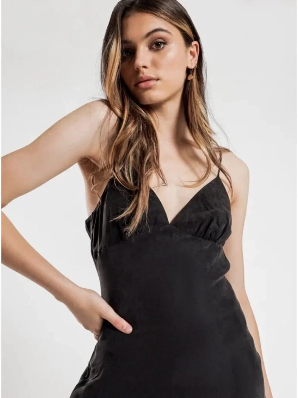 Abercrombie & Fitch Dress Size Large Petite Black Satin Slip Spaghetti Straps